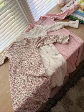 Carter's Girls' Pink and White Floral Long Sleeve Nightgowns (3-Pack)